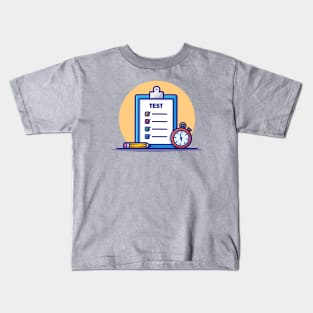 Clipboard, Paper And Timer Cartoon Vector Icon Illustration Kids T-Shirt